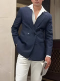 Men's striped double breasted blazer with regular fit and polyester construction