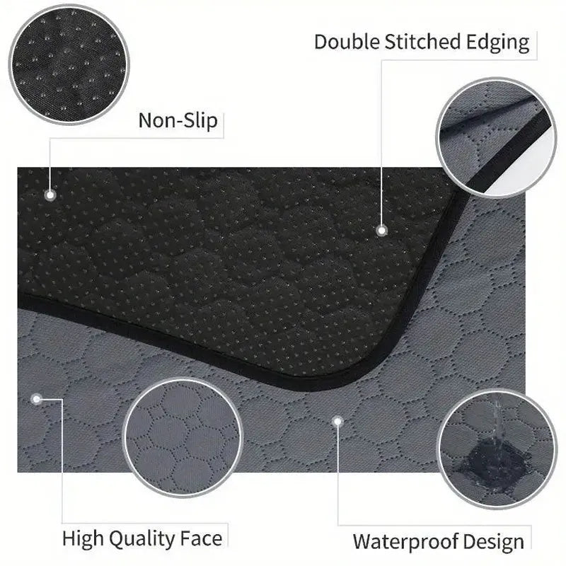 Washable tan and grey reusable dog pee pad on a wooden floor