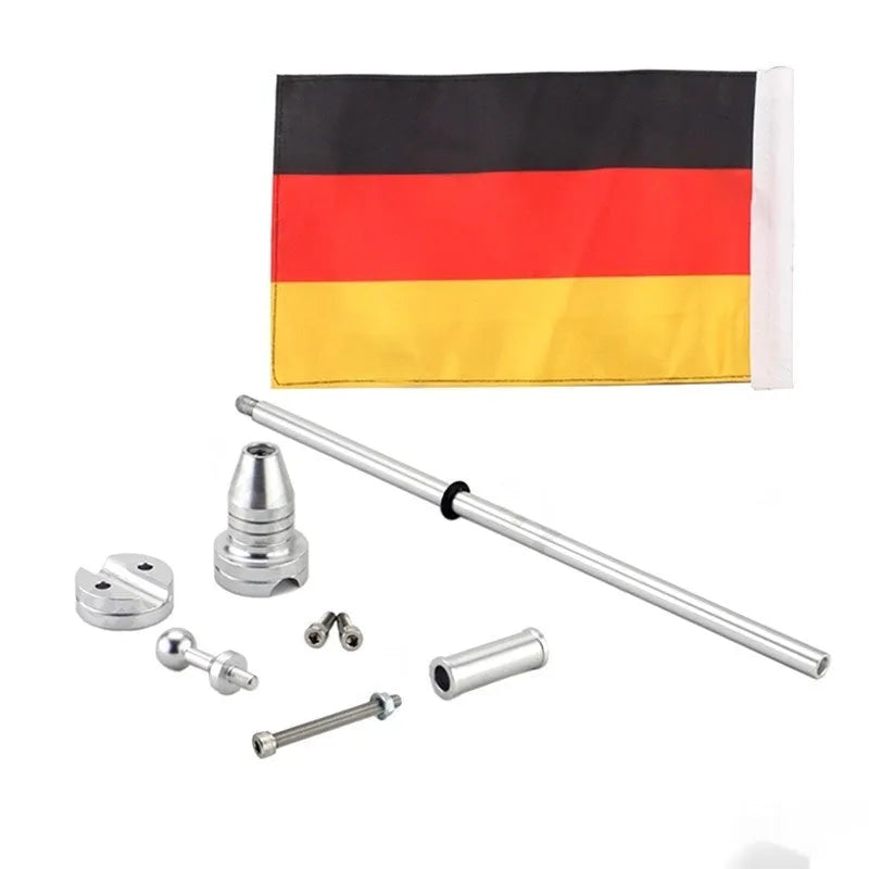 Motorcycle side box bumper parcel rack flagpole in black or silver finish