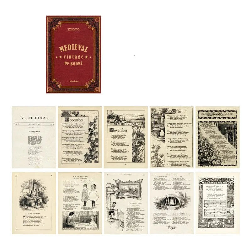 Pack of A5 greeting cards showing eight different artistic colour designs including botanical gardens and distant letters.