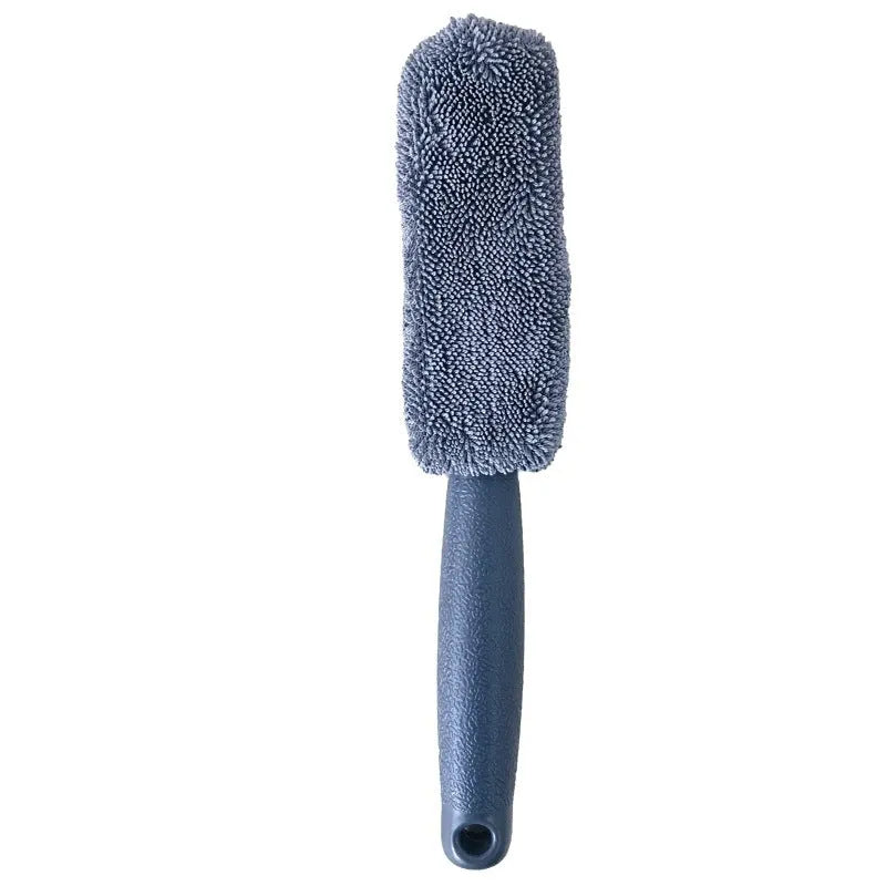 Microfiber car tyre brush with long 29cm handle in blue or grey colour