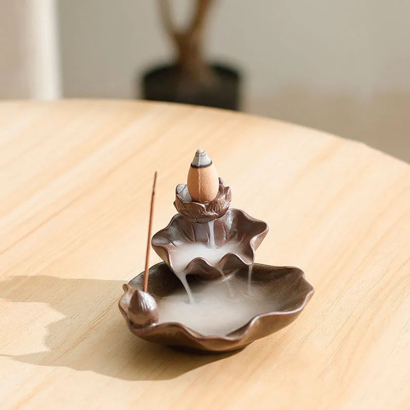 Purple clay ceramic reverse flow incense burner with Ge kiln process and new Chinese style design
