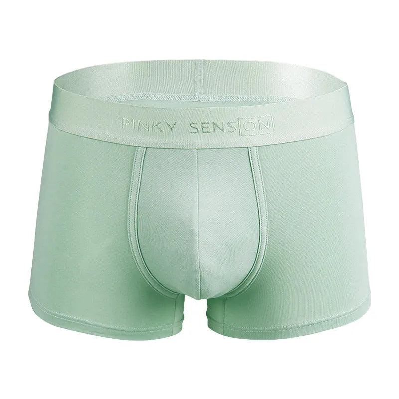 Men's solid colour cotton boxer underwear in black, white, silver grey, and light green options