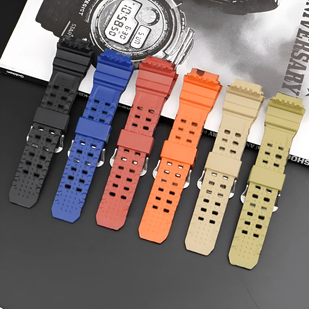 TPU camouflage rubber watchband strap with silver buckle fastening for wristwatch replacement