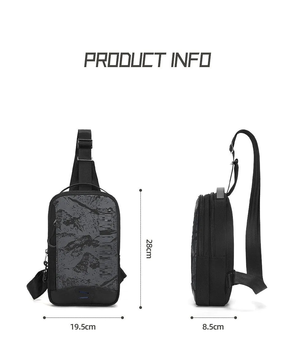 Men's casual black TPU camouflage chest bag with single shoulder strap and soft handle