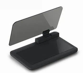 Gray car smartphone navigation holder with organic glass projection panel on instrument panel