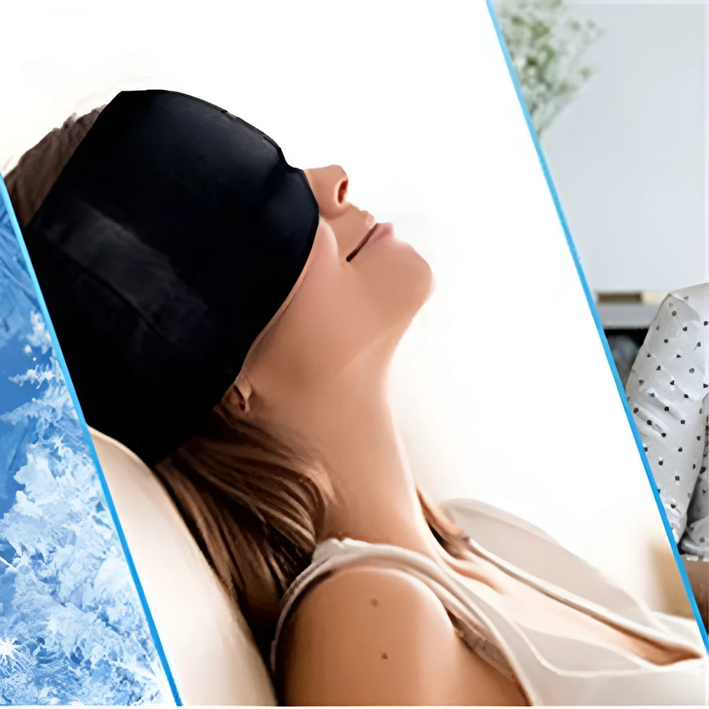 Black elastic gel eye mask for headache cold therapy relief