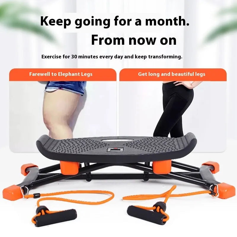 Black mini fitness skiing machine with elastic hand straps for indoor home exercise