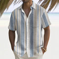 A man wearing a loose-fit, solid-colour printed polyester leisure shirt in a cardigan style.