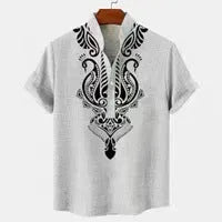 Men's striped casual shirt in linen-look polyester with personalised buttons and loose fit