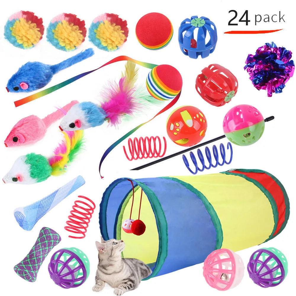Plastic cat tunnel toy set showing enclosed channel design for pet play
