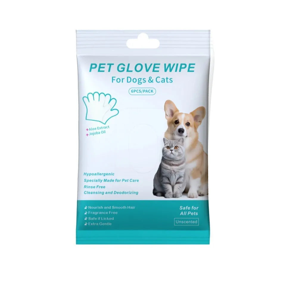 Pet disposable gloves for cat and dog cleaning, 6 pieces per bag, with extra thick option available