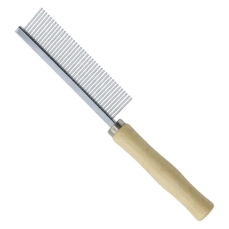Wooden handle pet grooming comb for dogs and cats showing three configuration options