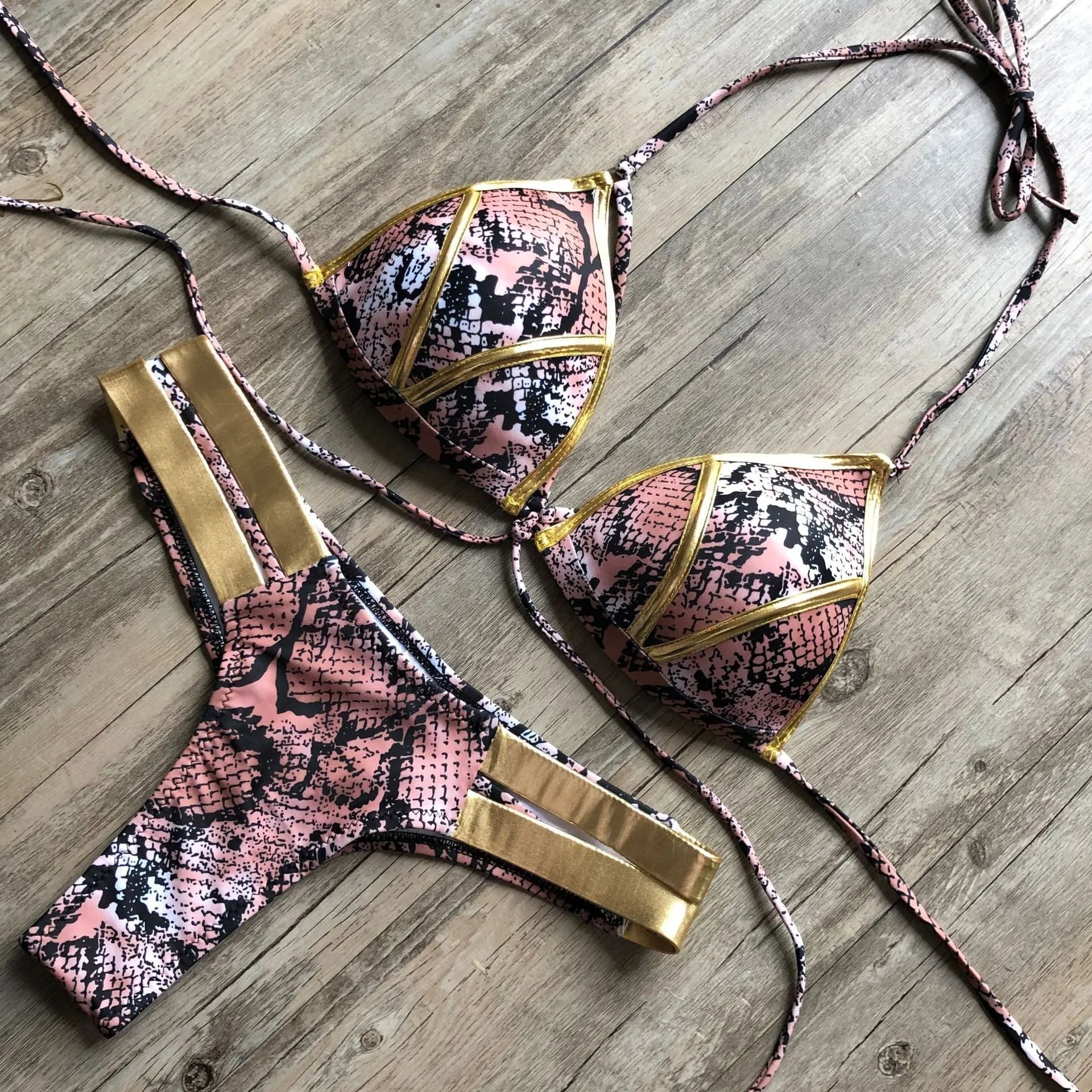 Women's bronzing bikini swimwear with padded cups in multiple colour options