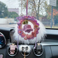 Woven wool bell orchid car pendant hanging from rear-view mirror with green colour finish