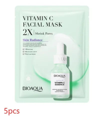 Single-use facial sheet mask with gel serum, shown in Centella, Collagen, Hyaluronic Acid or Vitamin C variants.