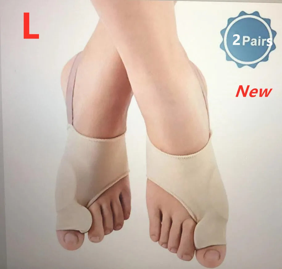 Corrective bunion relief sock with gel pad and silicone toe separator on a foot.