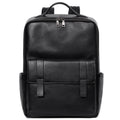 Men's black leather computer backpack with 36-55L capacity and physiological curve back plate