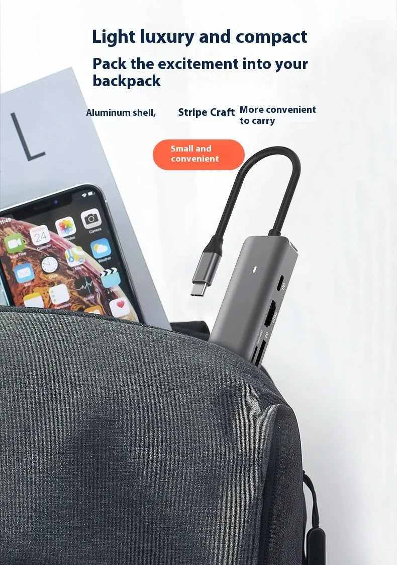 LQT-LH07 7-in-1 portable USB hub and memory card reader for computer connectivity