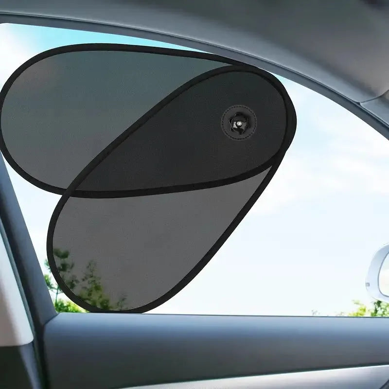Breathable adjustable car side window shade with suction cups for baby sun protection.