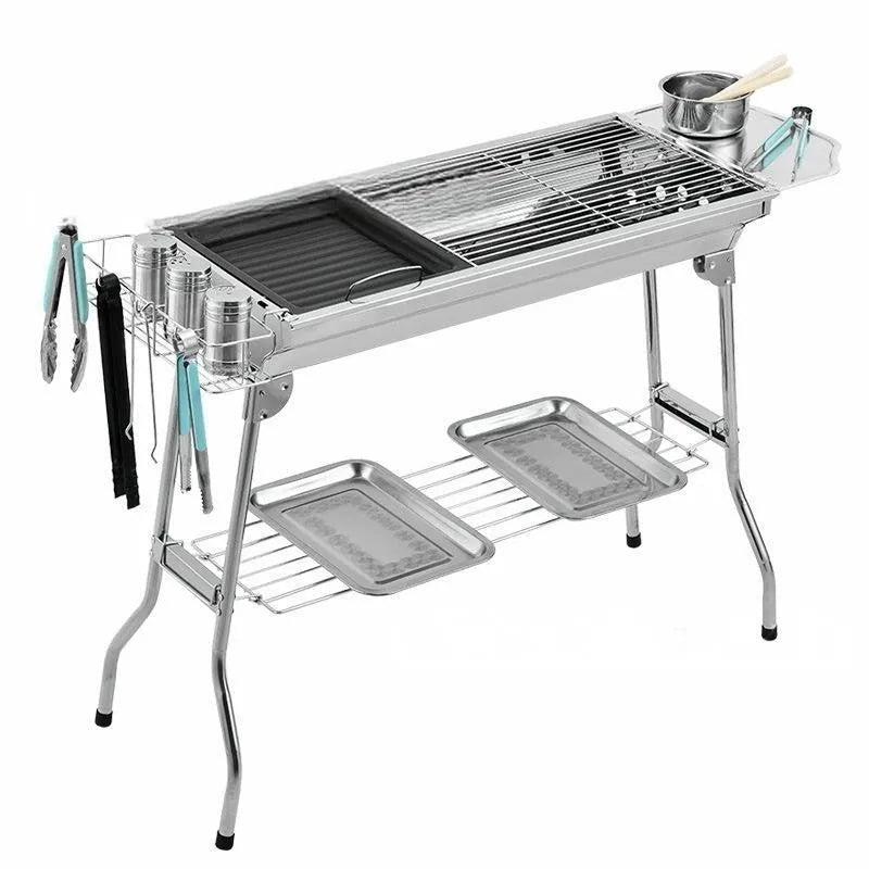 Stainless steel portable folding barbecue oven with dimensions 73cm x 33.5cm x 70cm