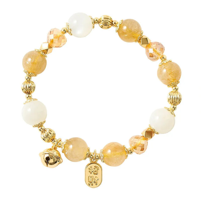 Gold electroplated rutilated quartz crystal bracelet in Korean style design