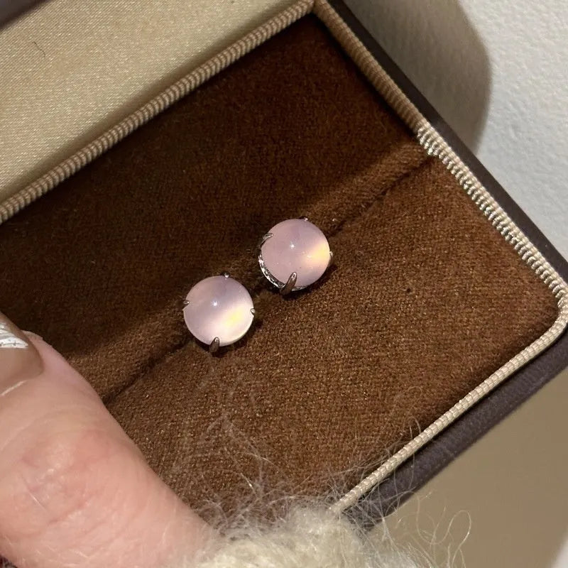 Chinese style chalcedony stud earrings in three colours with round egg surface design