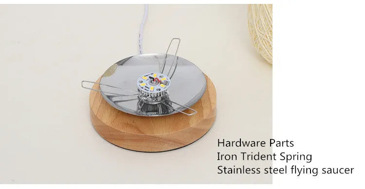 Brown hemp rope Sepak Takraw desk lamp on wooden base with woven sphere design