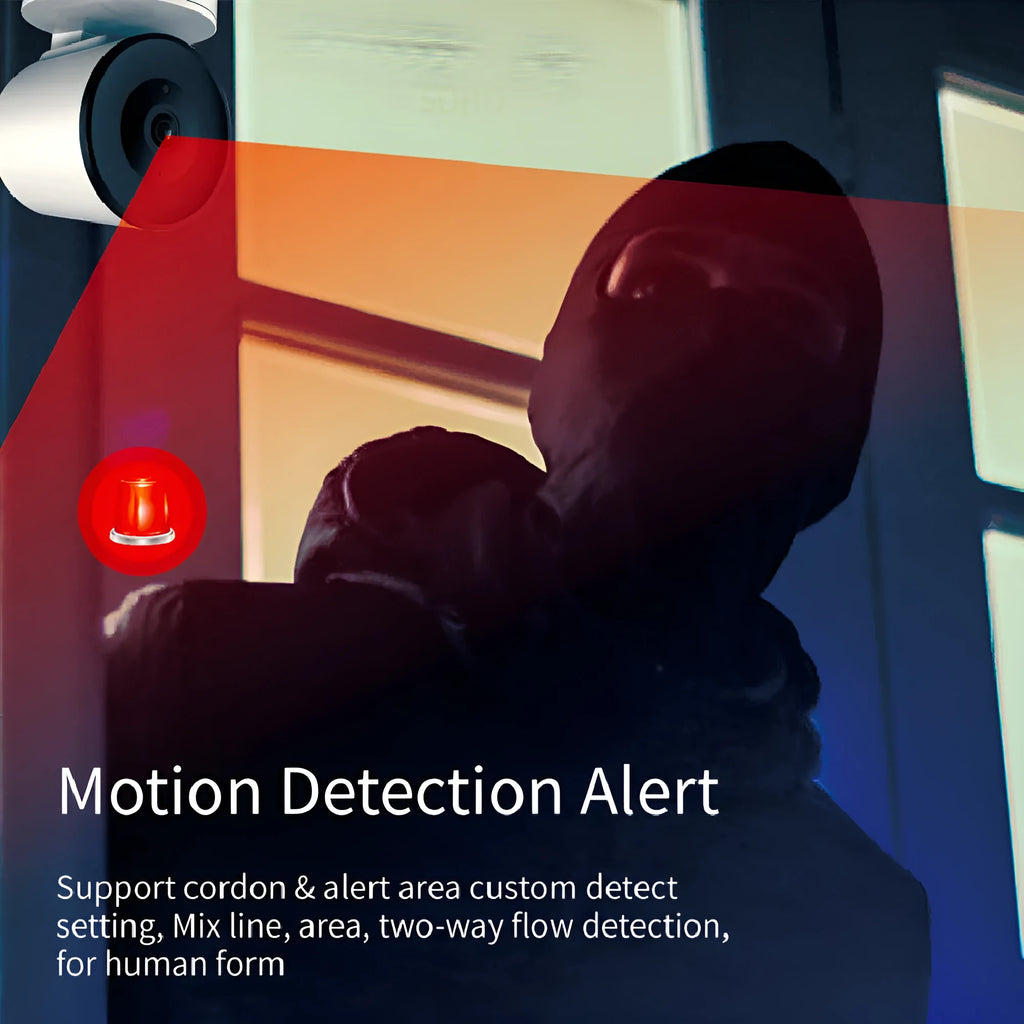 Indoor smart WiFi security camera with pan-tilt base on a desktop.
