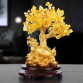 Citrine-coloured small water turtle money tree Feng Shui ornament made of resin.