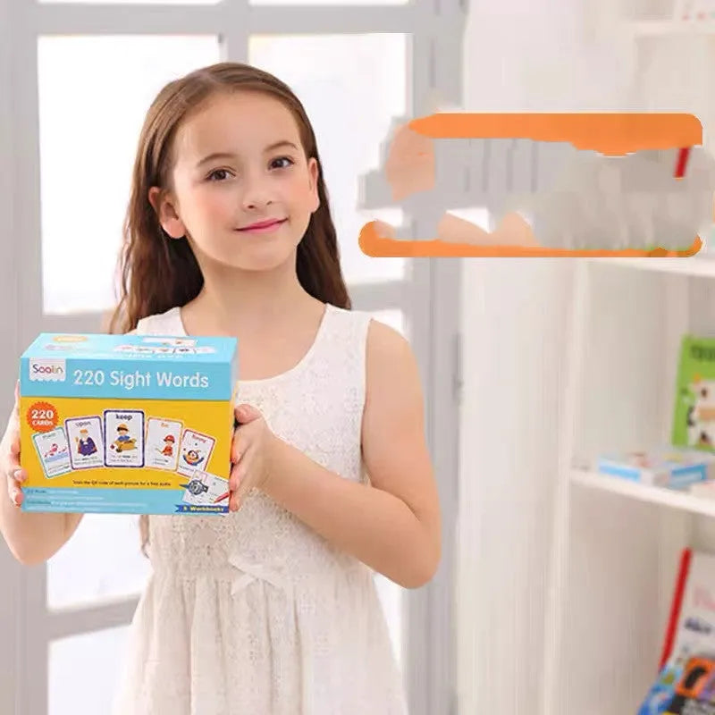 Early childhood education set showing 220 high frequency word cards and 5 interactive workbooks