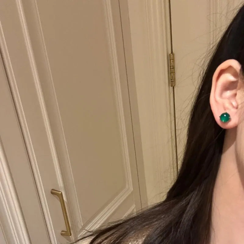 Chinese style chalcedony stud earrings in three colours with round egg surface design