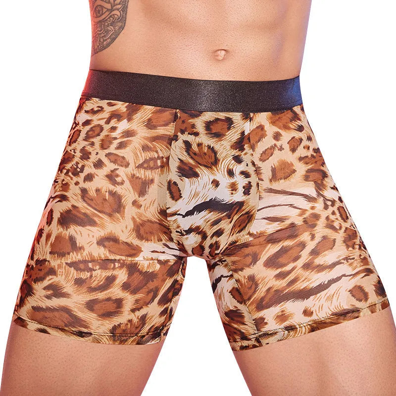 Men's leopard print boxer shorts in free size nylon construction