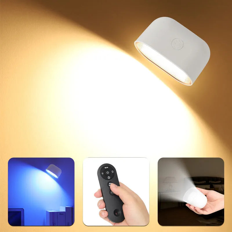 White modern magnetic wall lamp with remote control showing nine colour lighting options