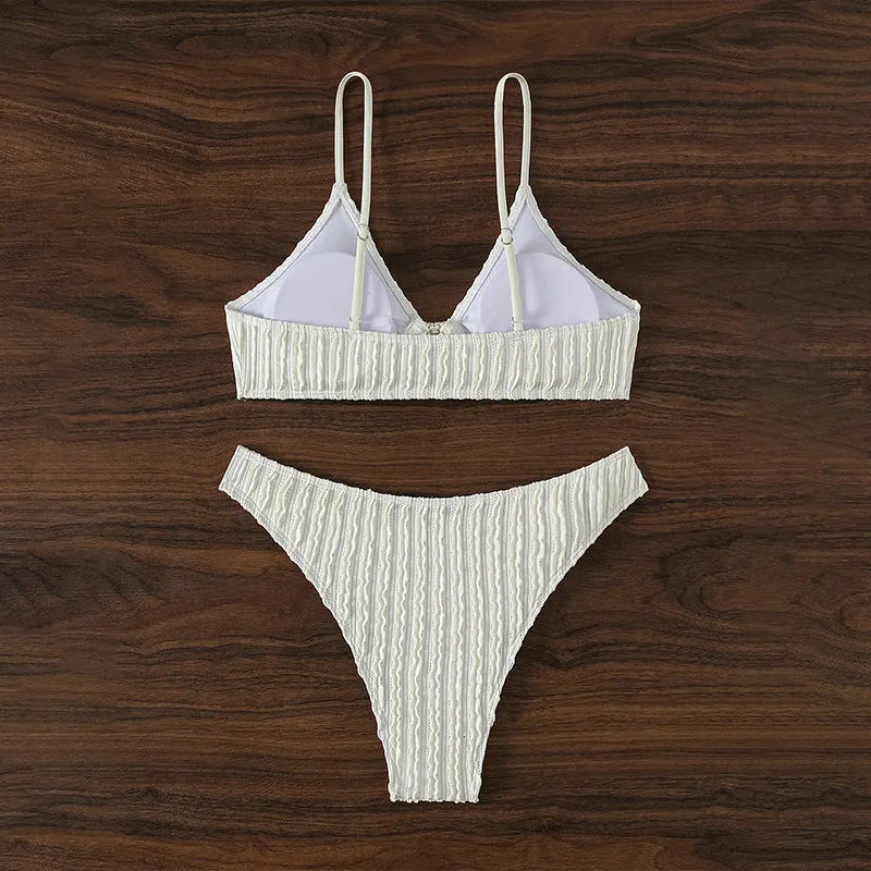 Women's white V-neck sleeveless beach split swimsuit with separate top and shorts
