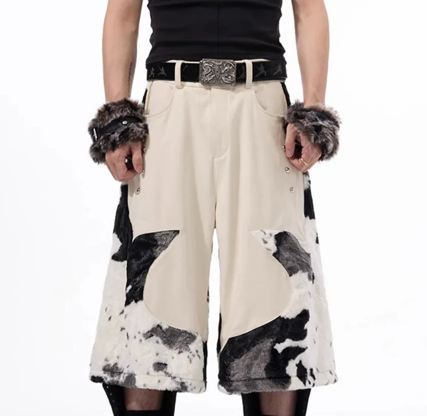 Women's cropped trousers in recycled milk fibre with animal print fur and personalised pattern options