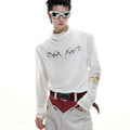 Black slim fit long sleeve niche mesh shirt for men on a white background