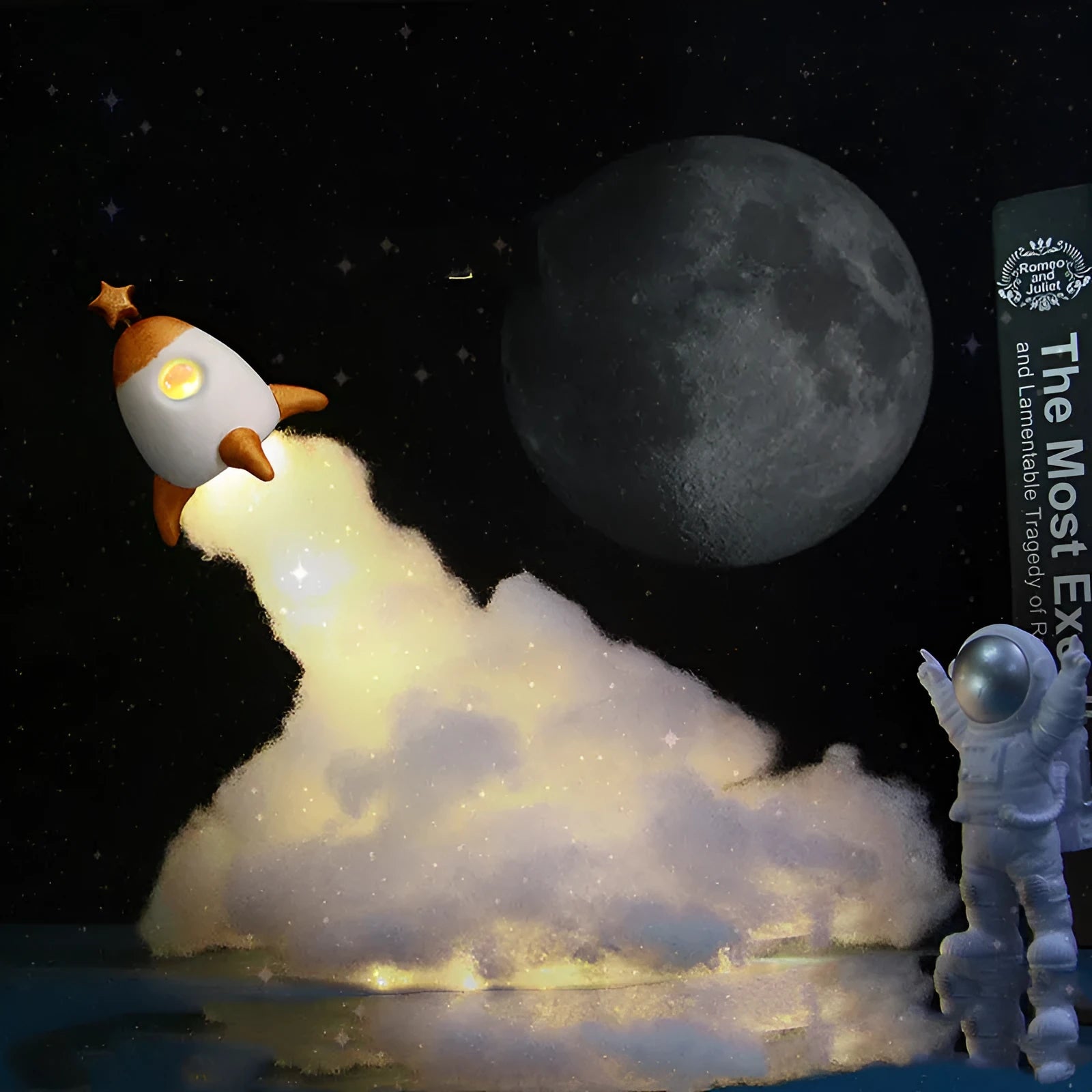 DIY astronaut rocket night light kit with warm LED string lights and assembly materials
