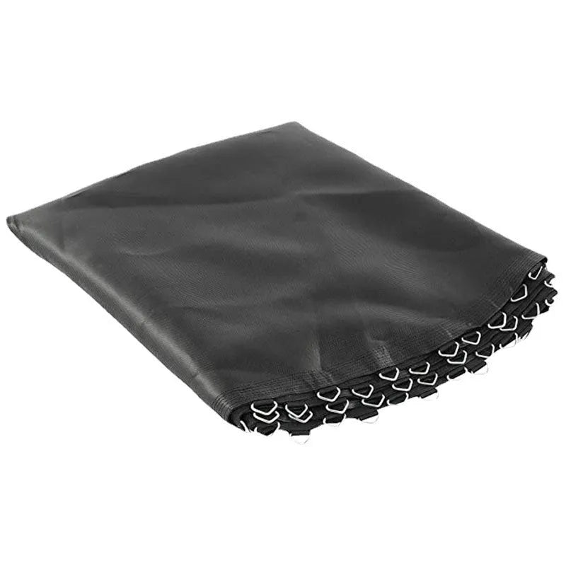 Round elastic trampoline replacement bungee mat with multiple attached cords and buttons.