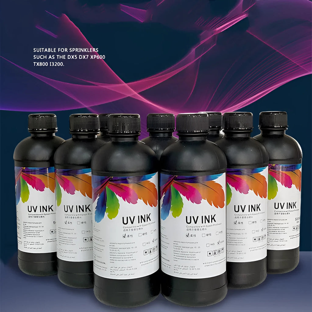 500ml UV ink bottle for Epson XP600 TX800 printers with eight colour options for coil flat plate printing