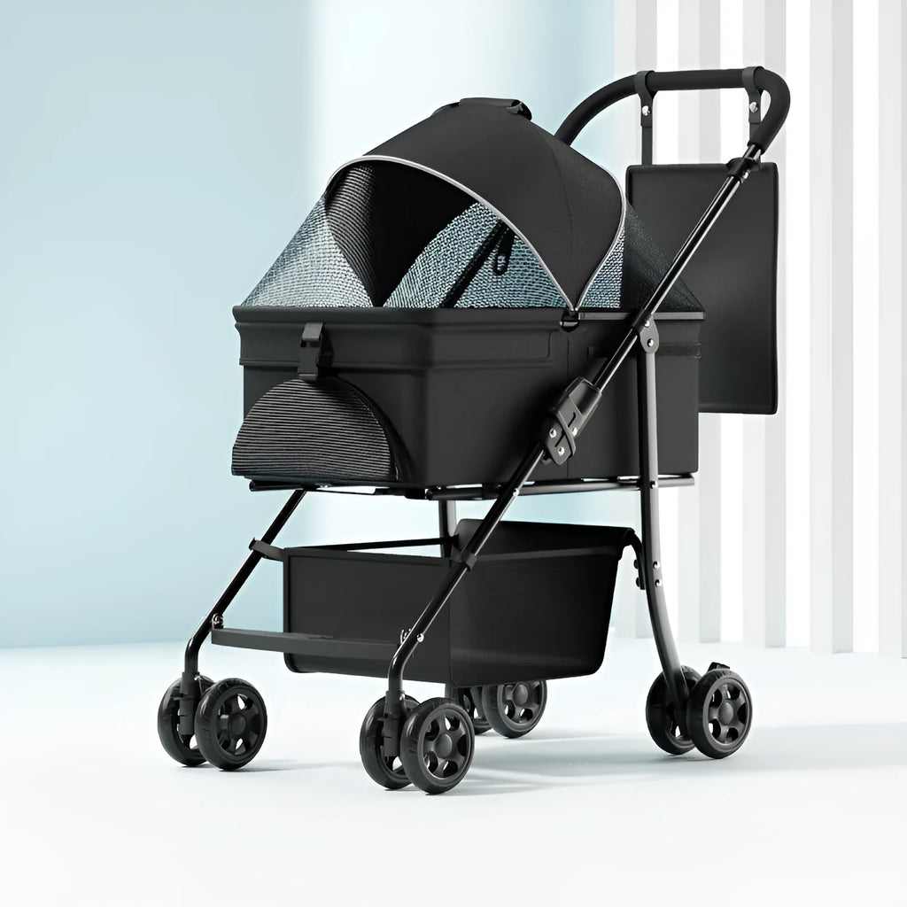 Black Warrior style metal pet cart with one-click folding removable design