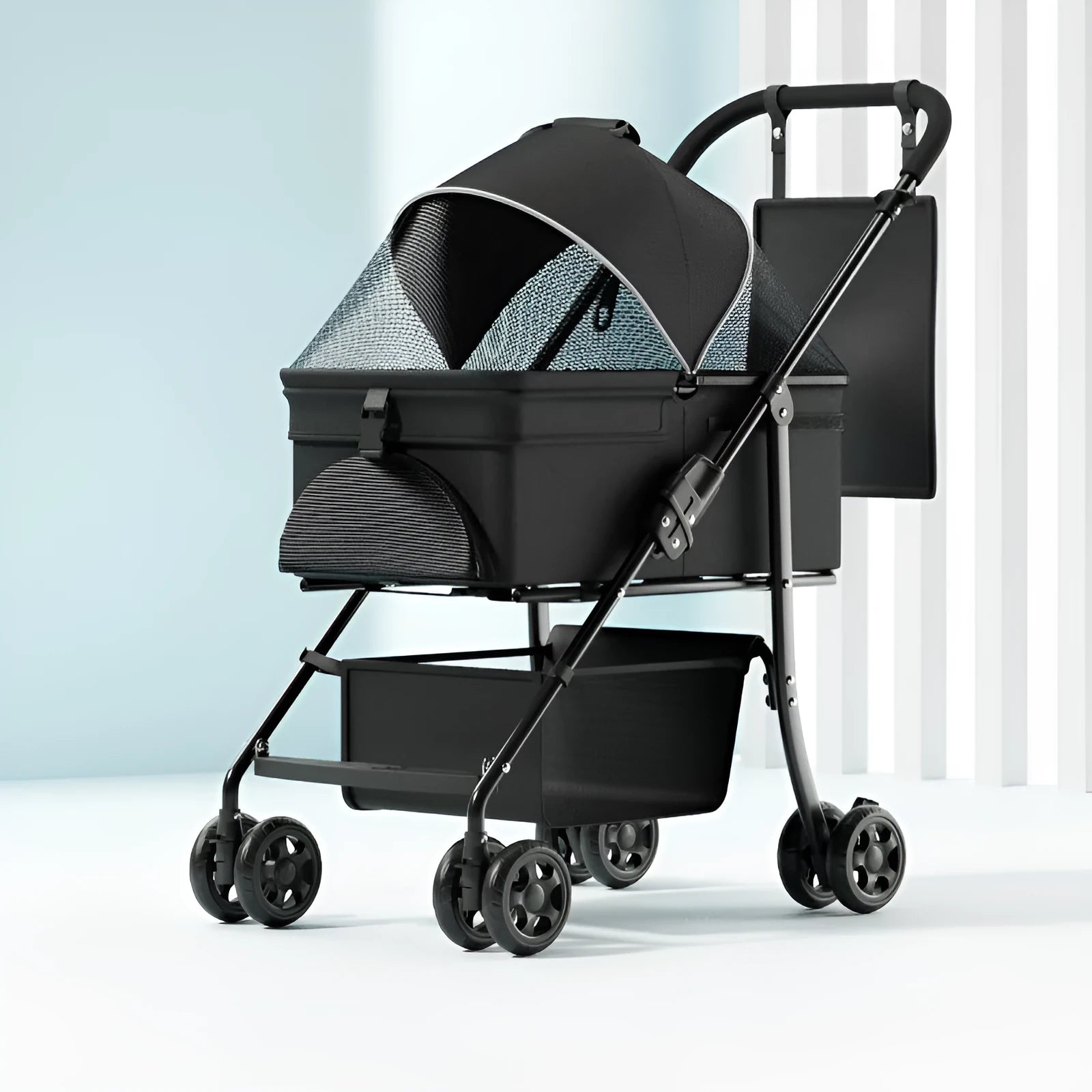 Black Warrior style metal pet cart with one-click folding removable design