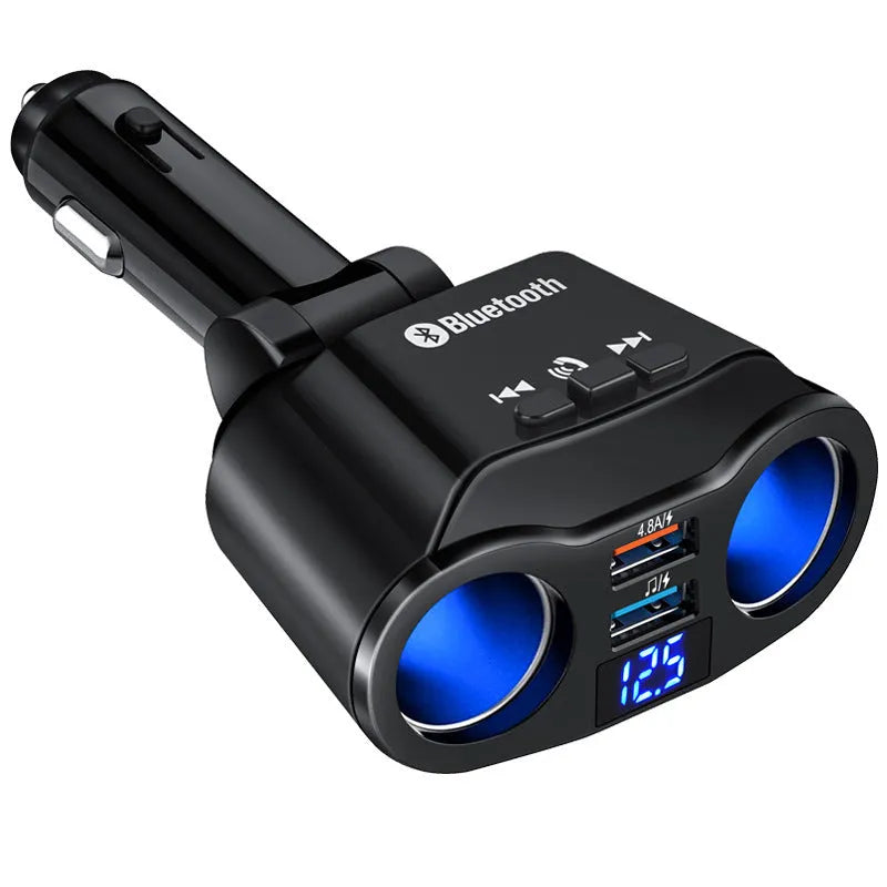 Car Bluetooth receiver and charger unit for 12V lighter socket with MP3 player and FM transmitter functions