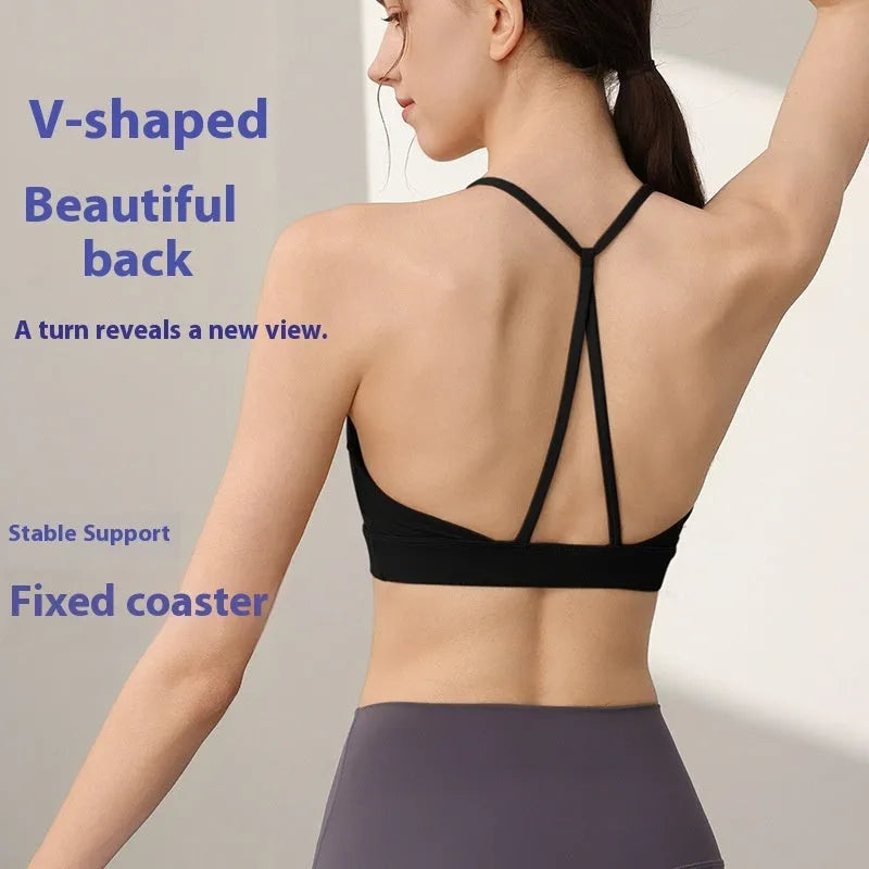Women's nylon sports vest with fixed double-shoulder straps in multiple colours.