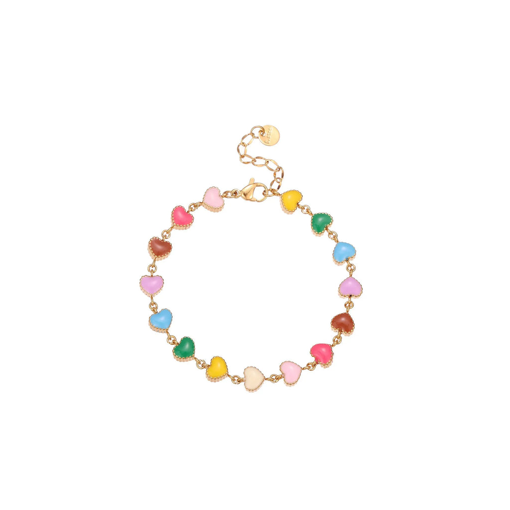 Gold plated heart-shaped stainless steel bracelet with electroplated finish