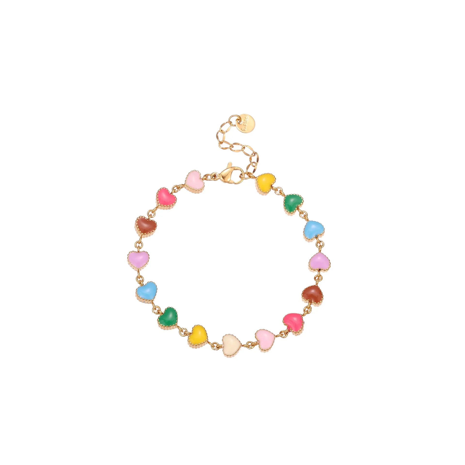 Gold plated heart-shaped stainless steel bracelet with electroplated finish