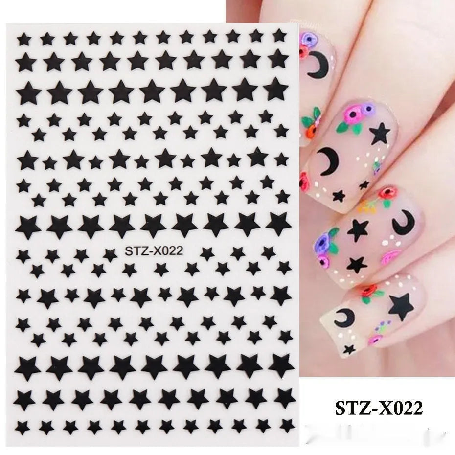 Cartoon nail art stickers with black and silver strip love pattern design