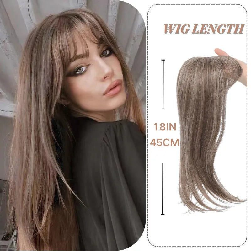 Synthetic wig hairpiece with inner buckle clip for extensions, shown in one of six style colours.