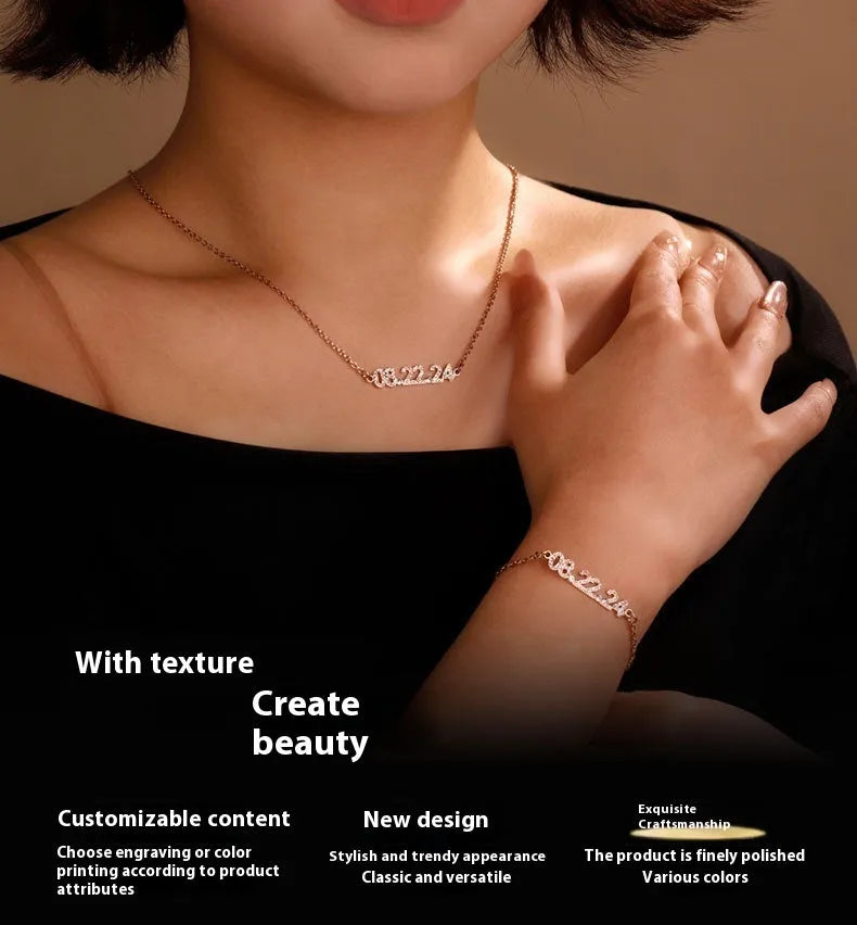 Stainless steel digital bracelet with diamond-studded face on a wrist.