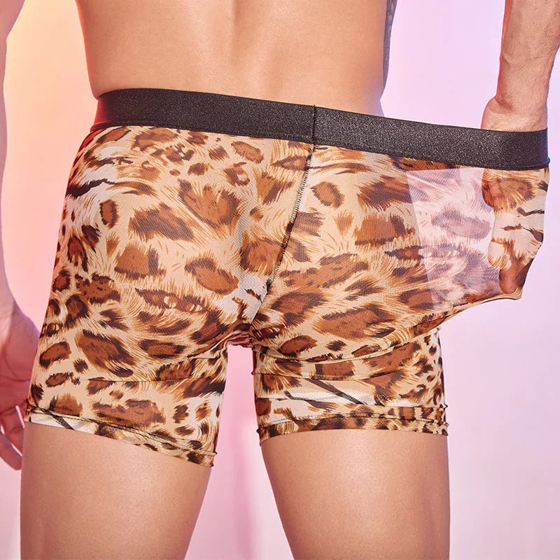 Men's leopard print boxer shorts in free size nylon construction